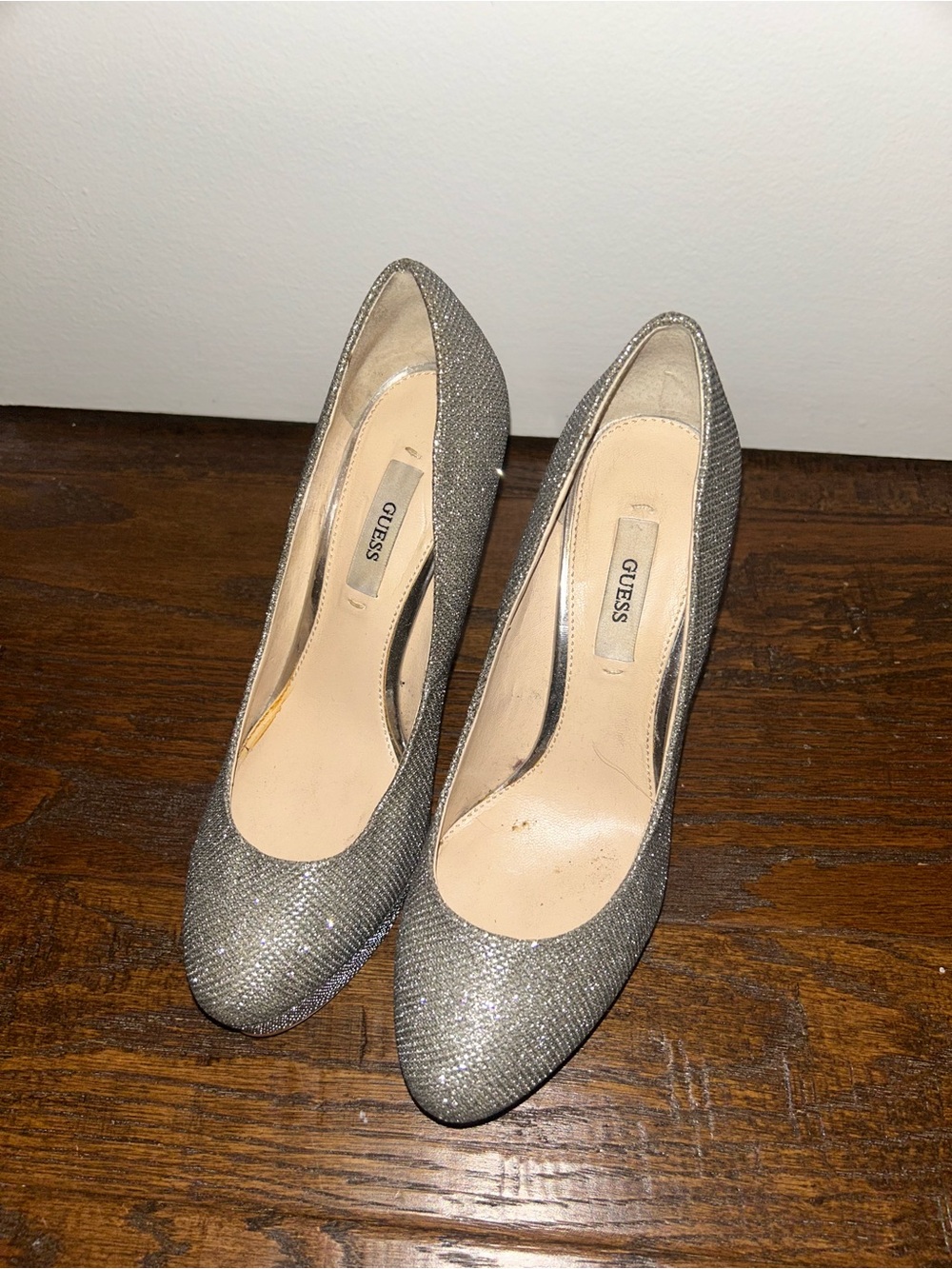 Silver Guess Heels size 6